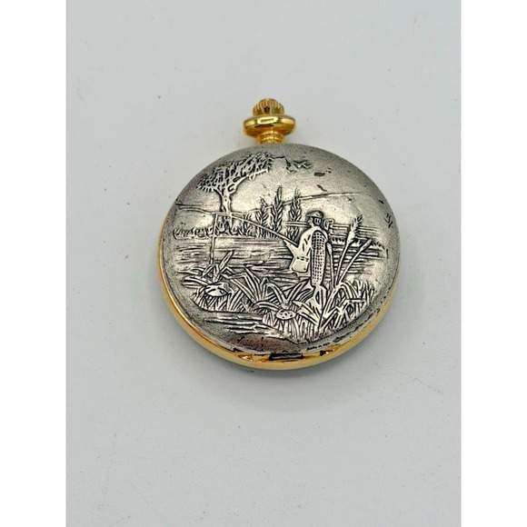 Puritan Accessories - Puritan Quartz Pocket Watch Fishing Scene Hunter Case Working Japan Movement